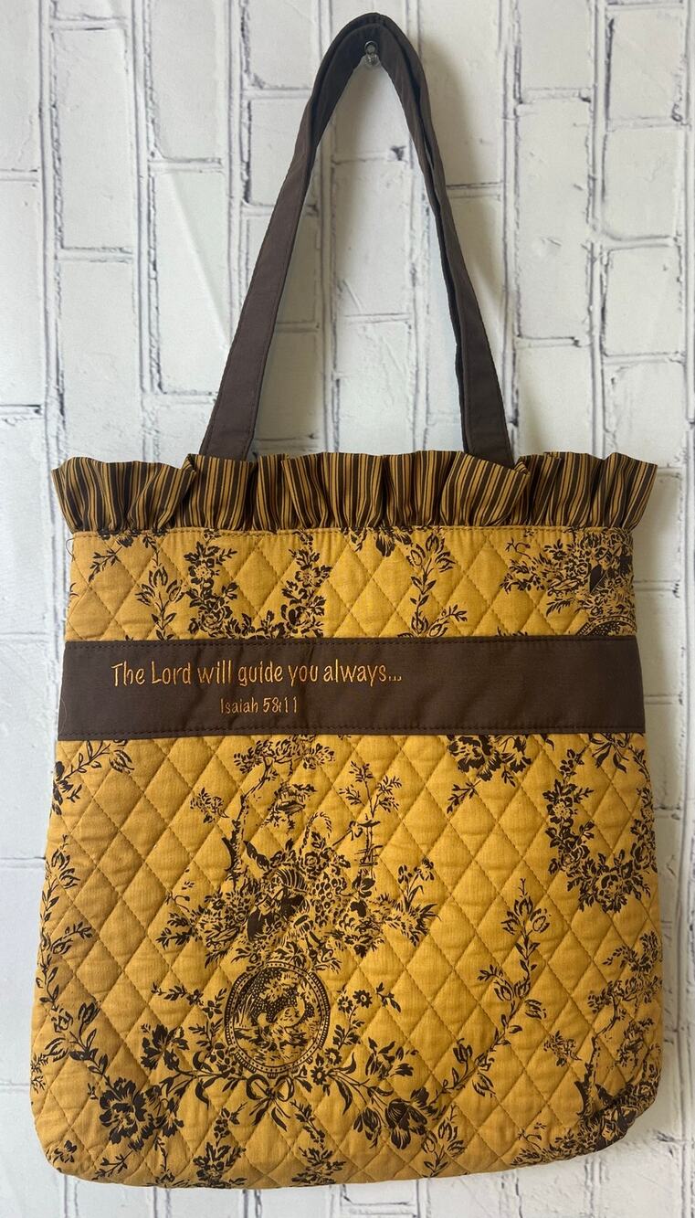 MWW Market Quilted Christian Tote Bag Isaiah 58:11 Brown Toile Cottagecore